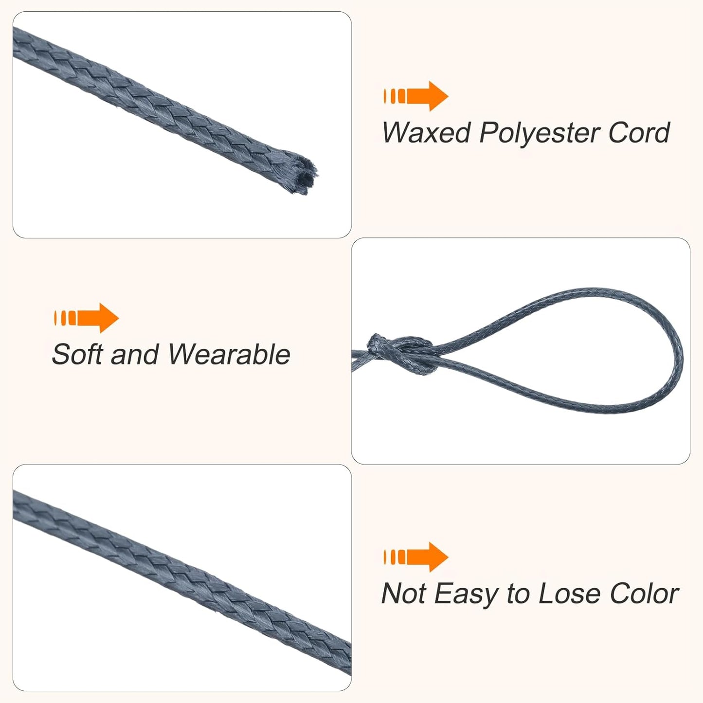 MECCANIXITY Waxed Cord 1mm Waxed Polyester Cord 175 Yard Wax String for Bracelet Making,Necklaces, Beading,Jewelry Making and DIY Crafts(Dark Grey)