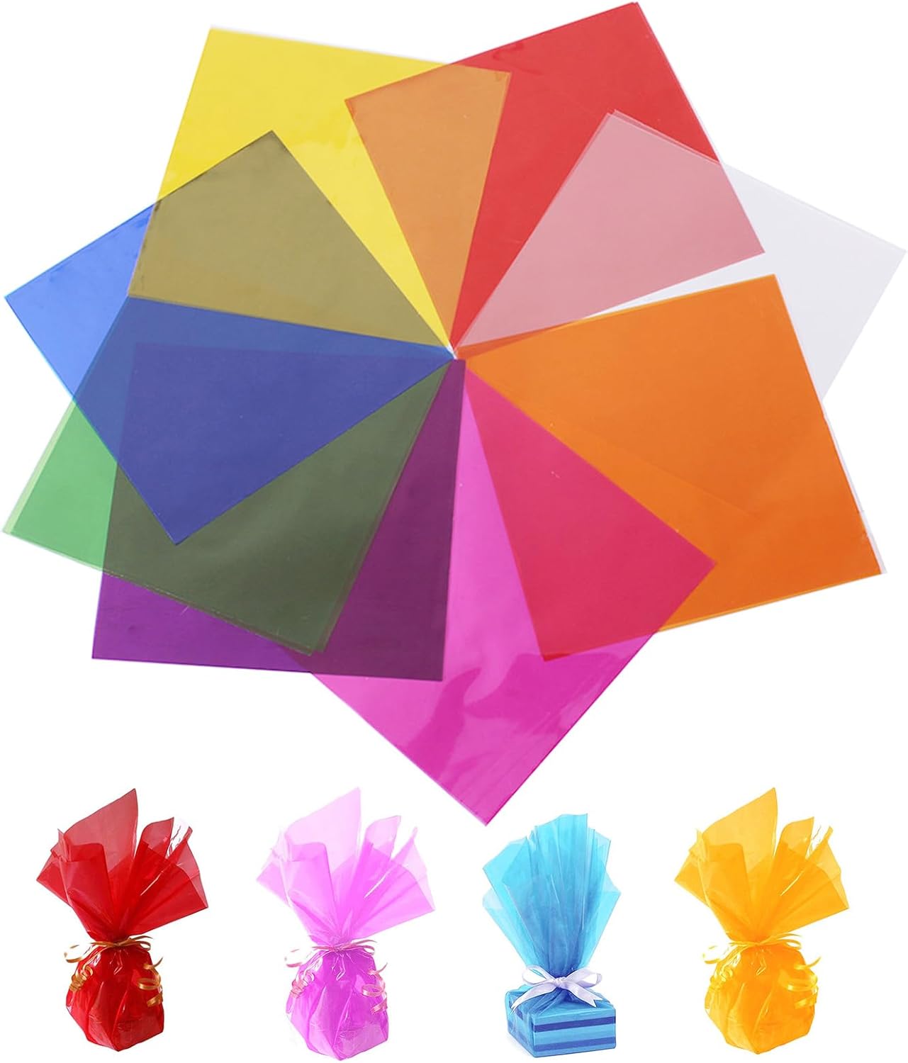 120 Pcs Colored Cellophane Sheets, Cellophane Wrap Paper Color Cello Sheets for Crafts(7.5x7.5 Inches)