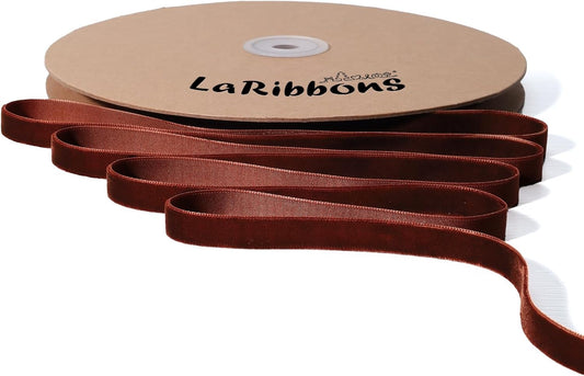 LaRibbons Thin Velvet Ribbon 3/8 Inch x 25 Yards, Copper Velvet Ribbon for Christmas Tree, Gift Wrapping, Wreath Bow, Outdoor Decoration