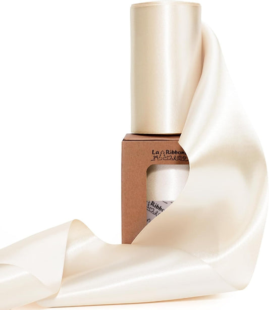 LaRibbons Nude Satin Ribbon 4 Inch 10 Yards Double Faced Luxury Nude Silk Ribbon for Gift Wrapping Flower Bouquets Bow Christmas Wedding Party Decoration