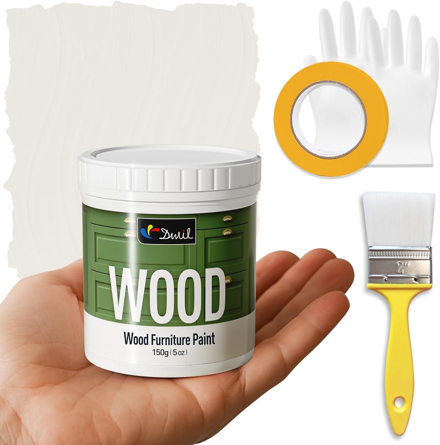 DWIL Matte Finish Furniture Paint - 5 Oz Wood Paint for Cabinets, Doors, Tables, and Dressers Refinishing - Water-Based, Non-Toxic & Odorless, Easy to Apply(Ivory White)-Trial Pack