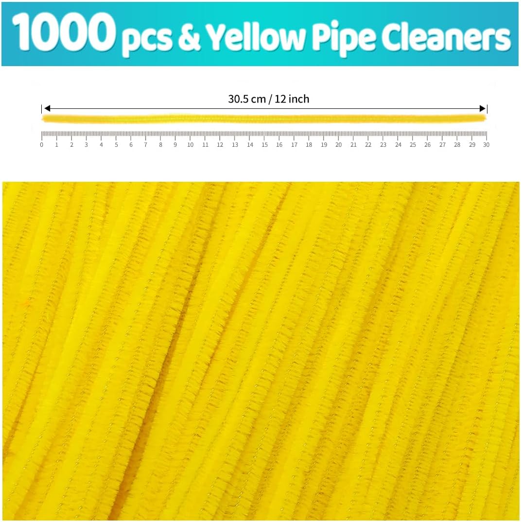 Iooleem 1000pcs Yellow Pipe Cleaners, Chenille Stems, Pipe Cleaners for Crafts, Pipe Cleaner Crafts, Art and Craft Supplies.