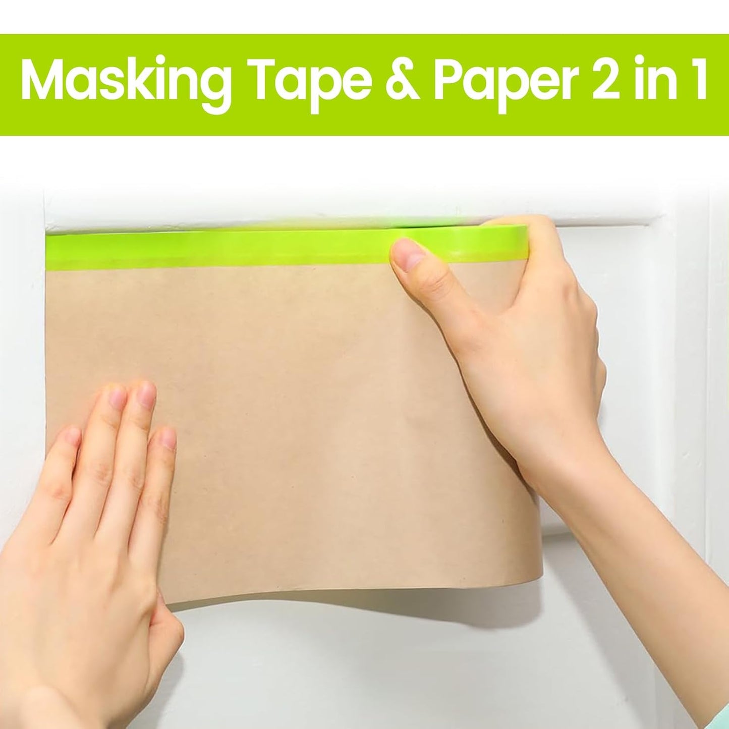 ADHES Pre-Taped Masking Paper for Painting, 3 Rolls 24 Inch x 50 Feet Tape and Drape Painters Paper Roll with Masking Tape, Automotive Paint Masking Paper for Cars, Walls, Floors, Furniture Protection