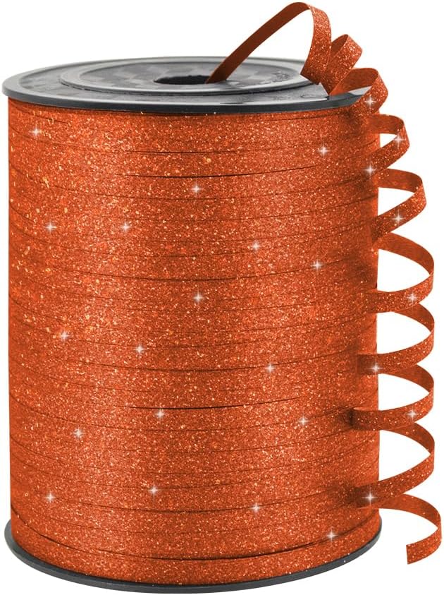 Orange Glitter Curling Ribbon, 1/5" Wide x 500 Yards Christmas Curling Ribbons for Gift Wrapping, Party Decoration, Balloon String, Crafting, Balloon Ribbons for Florist Flower (1 Roll)