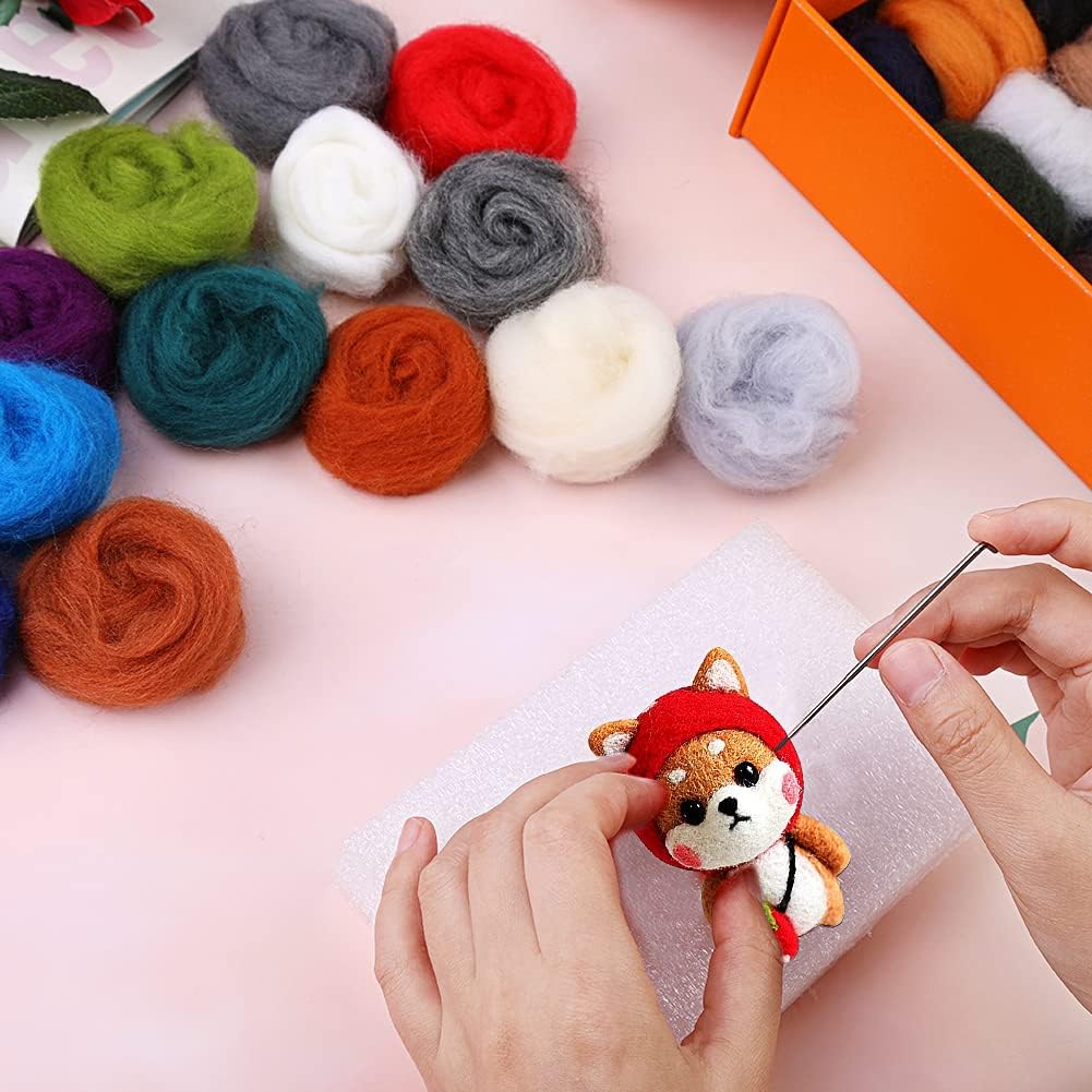 Mayboos 30 Colors Wool Roving Yarn for Needle Felting - DIY Craft Fiber Wool for Wet Felting - 3g/Color (Dark Color)