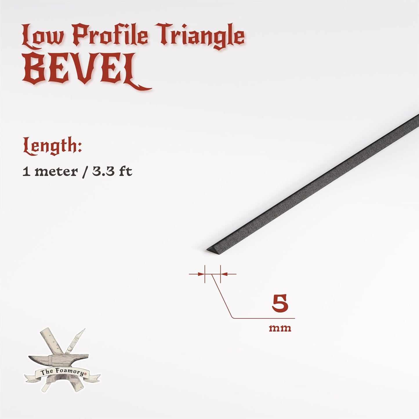 The Foamory's Instant Edge EVA Foam Pre Cut Low Profile Triangle Bevel. 5-30mm x 1M Black EVA Beveled Trim Saves Time on Cosplay, Costume Edges and Armor Detail. High Density 85kg/m³ Craft Foam Dowel
