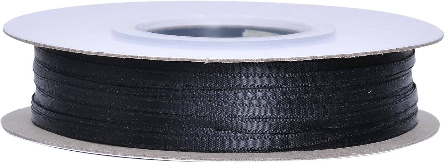 YAMA Black Double Faced Satin Ribbon 1/8 Inch 100 Yards Thin Black Ribbon for Gift Wrapping Crafts Hair Bows Wedding Party Decoration
