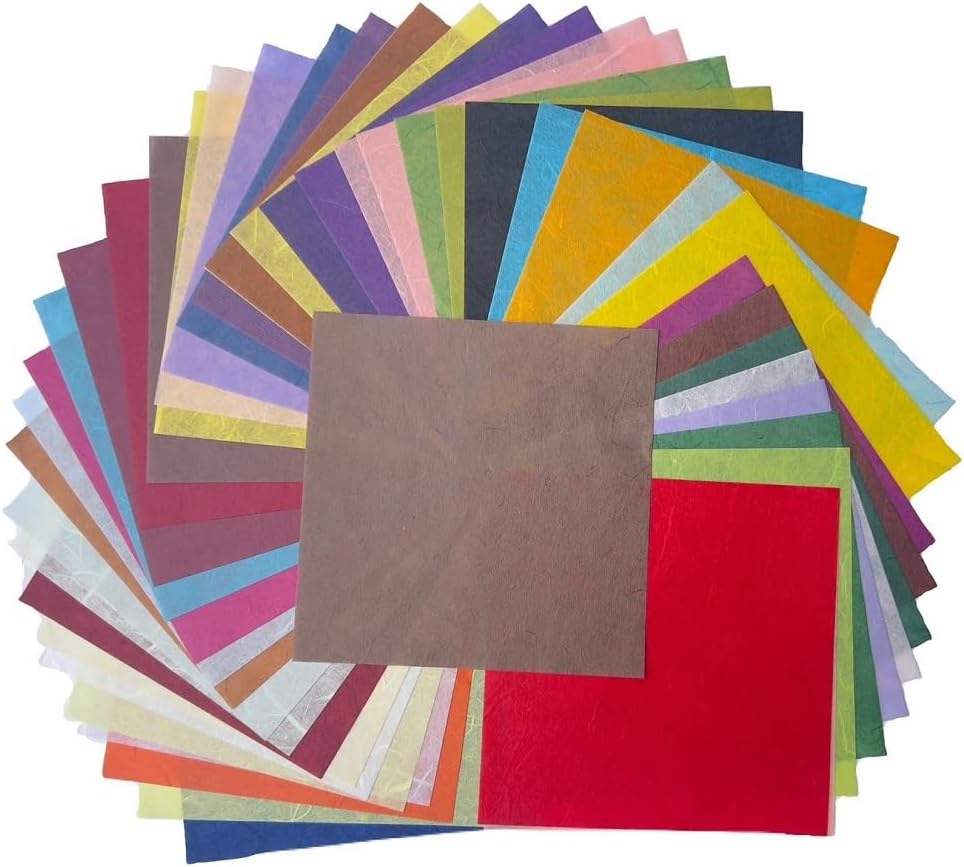 50 Colors 50 Sheets 6 x 6 Inches Natural Fiber Mulberry Tree Square Origami Paper Arts Folding Craft, Decoration Paper, Writing Painting Square Folding Paper for DIY Crafts (Mixed Color, 6"x6")
