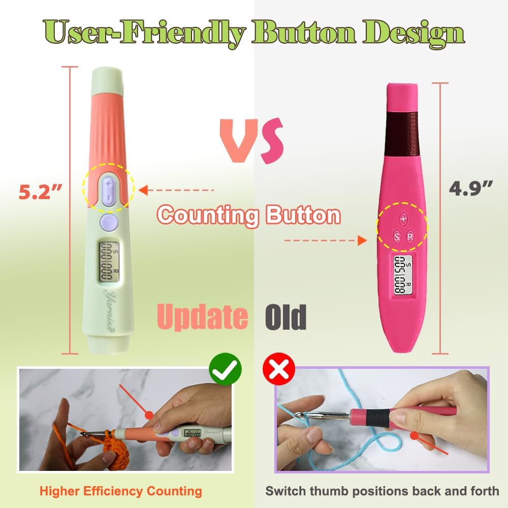 Yarniss Counting Crochet Hooks Set, 18 Size Light Up Crochet Hooks for Stitch & Row Counter 2.0mm-14.0mm