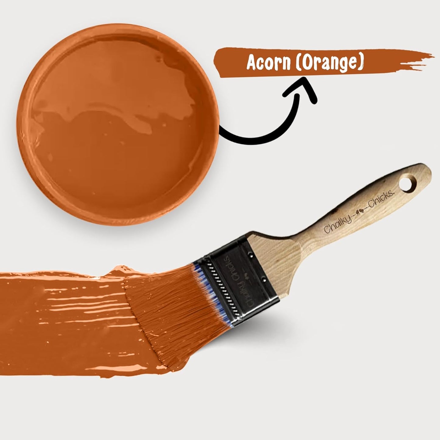 Chalky Chicks All-in-One Chalk Paint for Furniture or Cabinet - 8 Fl Oz - Matte Finish Acorn Orange for Metal, Wood Furniture Paint - No Sanding All-in-One for Home Decor & Crafts, USA Made