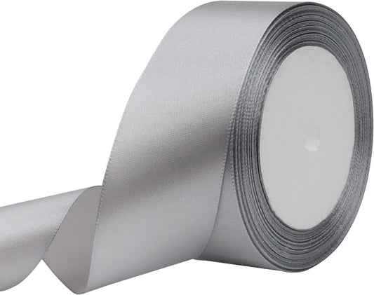 Gray Solid Satin Ribbon 1-1/2 Inch 25 Yards Solid Polyester Fabric Ribbon for Gift Wrapping Wedding Christmas Baby Shower Birthday Party Decoration Handmade Immortal Flower Craft