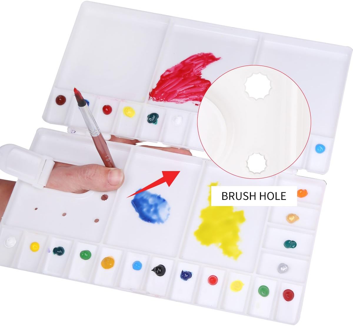 Transon Paint Palette Box 33 Wells for Mixing Gouache, Acrylic and Oil Paint with 1 Paint Brush