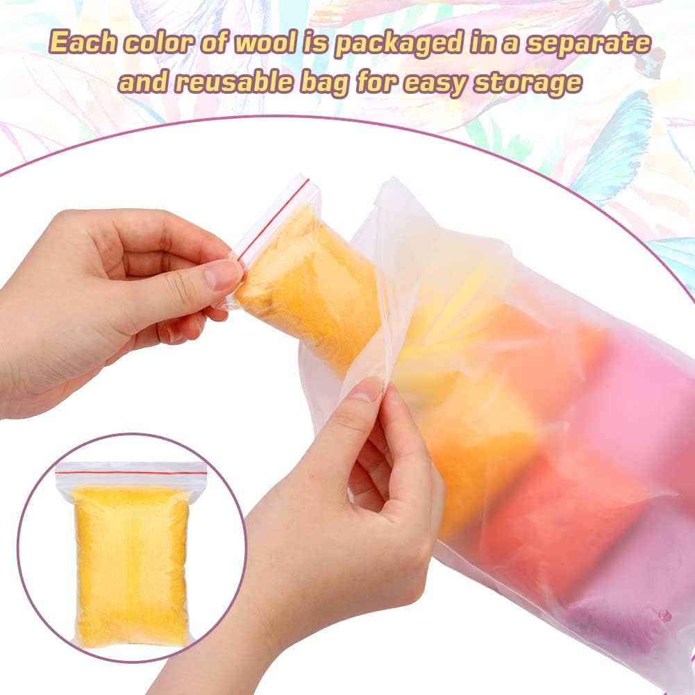 Wonvoc Needle Felting Wool 2.82oz/80 g, 8 Colors Nature Wool Roving Yarn, Hand Spinning Wool Roving Wool Yarn for DIY Craft Materials (Summer)