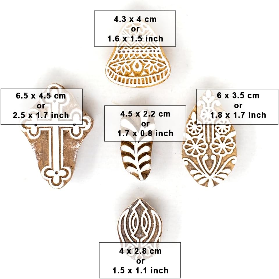 Wooden Indian Traditional Design Printing Stamps - Stamp Block for Printing Saree Border/Dresses/Craft Card Making/Scrapbook/Clay Pottery (Set of 5) Hashcart®