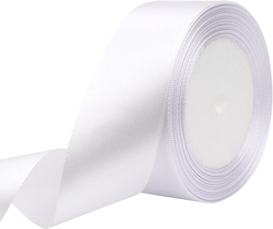 White Solid Satin Ribbon 1-1/2 Inch 25 Yards Solid Polyester Fabric Ribbon for Gift Wrapping Wedding Christmas Baby Shower Birthday Party Decoration Handmade Immortal Flower Craft