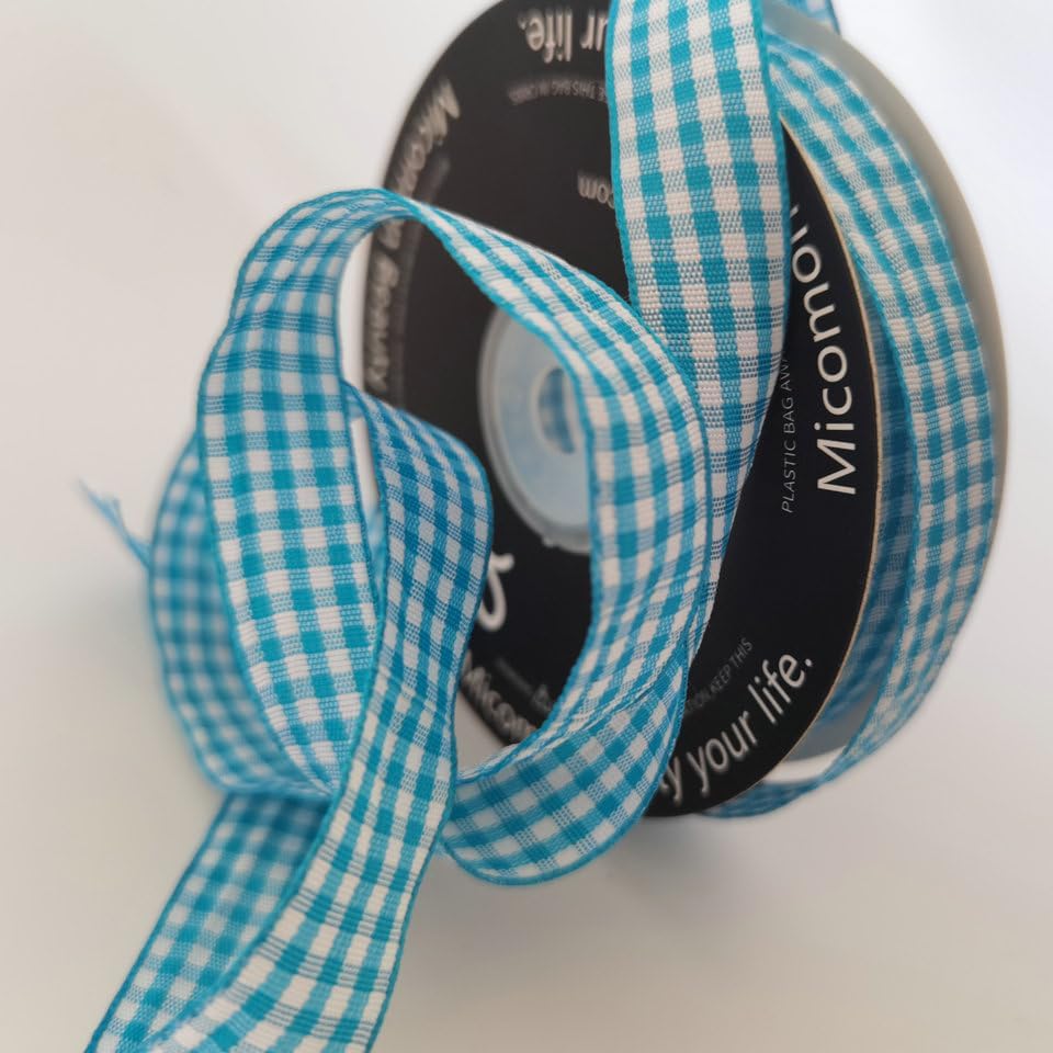 Vivid Blue and White Woven Edge Plaid Ribbon 100% Polyester Gingham Ribbon 25 Yards Each Roll (5/8",Vivid Blue)