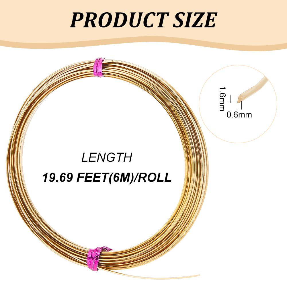 BENECREAT 19.6 Feet 22 Gauge Half Round Copper Wire 1.6mm Wide Brass Craft Wire, Jewelry Beading Wire for Earring Necklace Jewelry Making, Wire Wrapping,DIY Arts