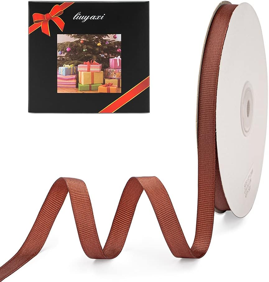 LIUYAXI 3/8" X 50 Yards Solid Brown Grosgrain Ribbon, Perfect for Crafts, Wedding Decor, DIY Hair Accessories, Sewing, Gift Package Wrapping and More