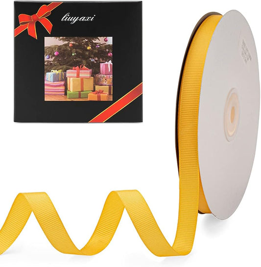 LIUYAXI 1/2" X 50 Yards Solid Gold Grosgrain Ribbon, Perfect for Crafts, Wedding Decor, DIY Hair Accessories, Sewing, Gift Package Wrapping and More