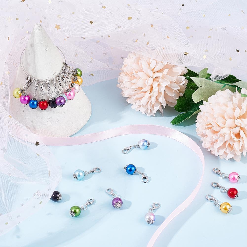 SUNNYCLUE 1 Box 24Pcs Crochet Stitch Markers Knitting Markers Pearl Knitting Markers Charms Metal Pearl Leverback Knitting Charms for Knitting Weaving Sewing Needleworks Women Adults DIY Crafts