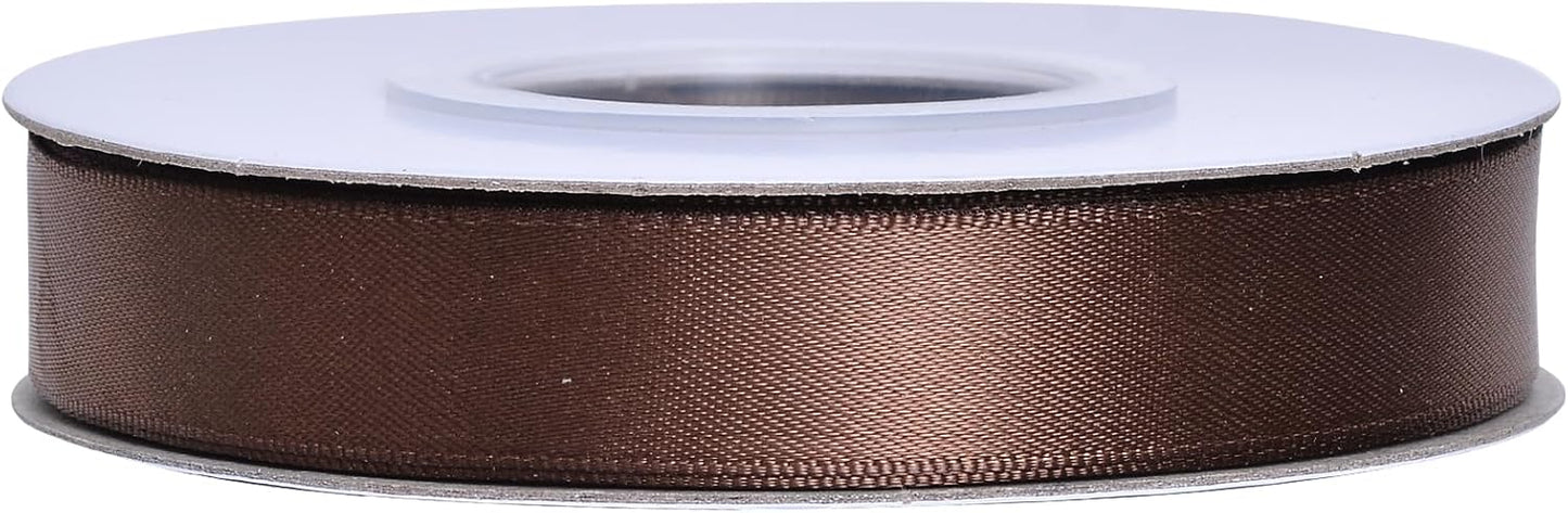 YAMA Brown Double Faced Satin Ribbon 5/8 Inch 25 Yards Brown Ribbon for Gift Wrapping Crafts Hair Bows Wedding Party Decoration
