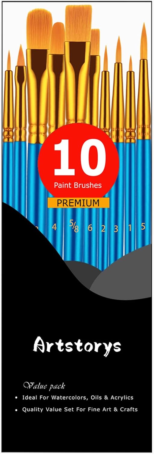 Paint Brush Set, 10 Pcs Paint Brushes for Acrylic Painting, Round Pointed Tip Detail Small Paint Brush for Oil Watercolor Canvas Face Body Boards Rock, Kids Adult Drawing Arts Crafts Supplies, Blue