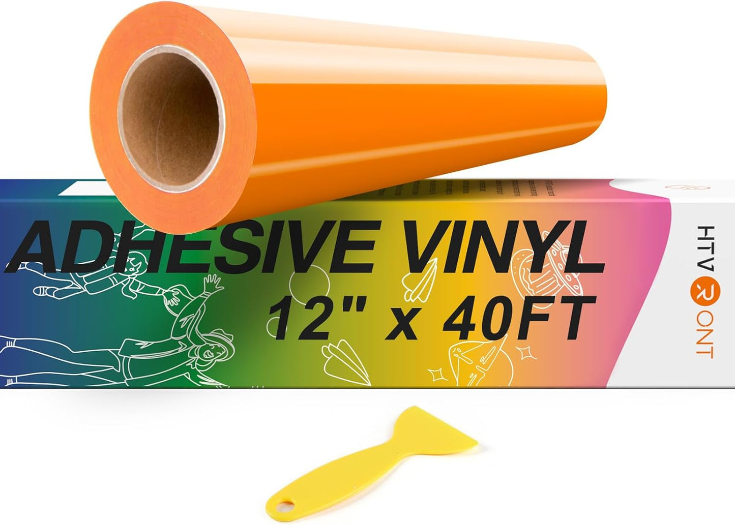 HTVRONT Orange Permanent Vinyl, 12" x 40 FT Adhesive Permanent Vinyl Roll for All Cutting Machine, Silhouette, Cameo Cutters, Signs, Scrapbooking, Craft, Die Cutters (Glossy Orange)