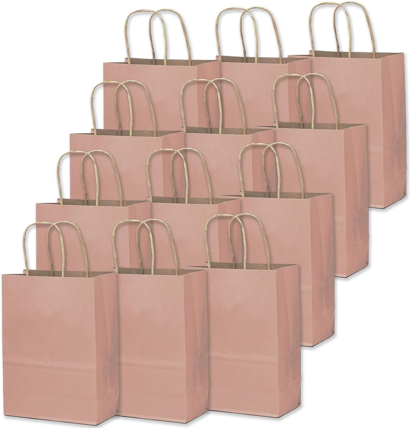 qiqee 32-Packs Cinnamon Pink Paper Gift Bags with Handles Bulk 7.6"x4.75"x10.5" Medium Size Gift Bags Multiple Uses