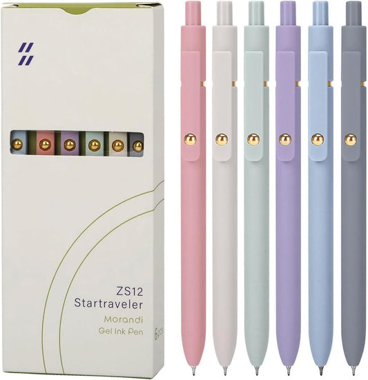 Gel Pens 6Pcs, 0.7mm Smooth Writing Black Ink Pens for Journaling, Cute Aesthetic Office Desk Accessories, School Supplies, Gift for Students & Artists (6Pcs Morandi-Black Ink)