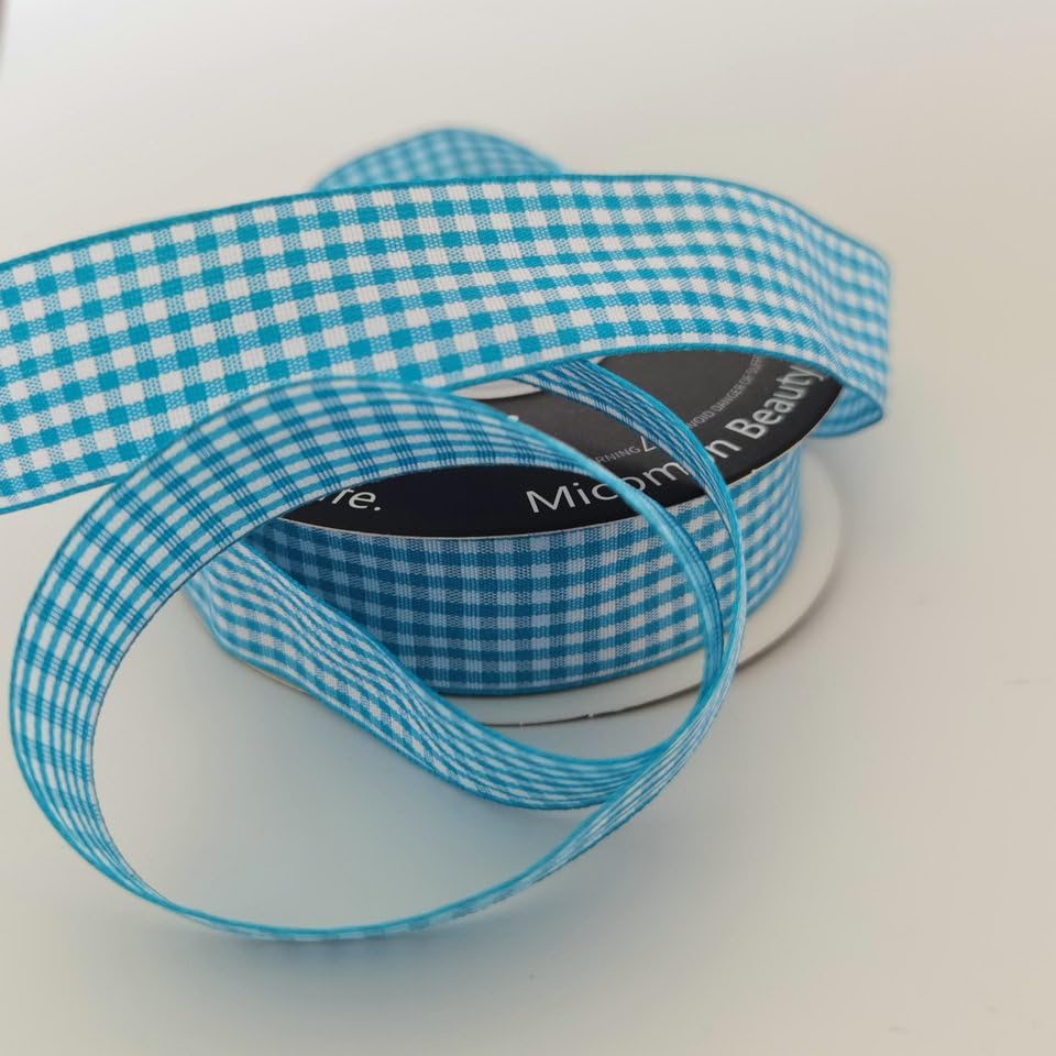 Micomon 1-Inch Vivid Blue and White Woven Edge Plaid Ribbon Polyester Gingham Ribbon 25 Yards Each Roll (1",Vivid Blue)