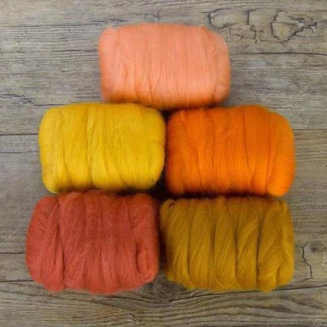 Revolution Fibers | Mixed Merino Wool Variety Pack | Perfect Wool Roving for Spinning, Needle Felting, Wet Felting, Weaving and Crafting (Pumpkin Patch (Orange), 250 Grams)