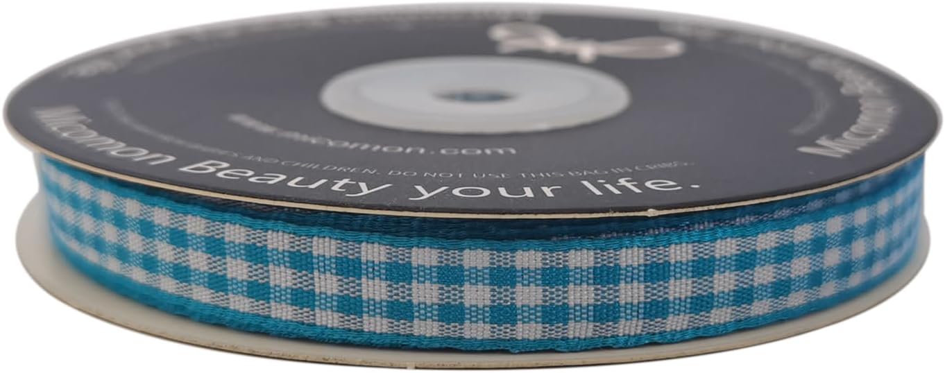 Micomon Vivid Blue and White Woven Edge Plaid Ribbon 100% Polyester Gingham Ribbon 25 Yards Each Roll (3/8",Vivid Blue)
