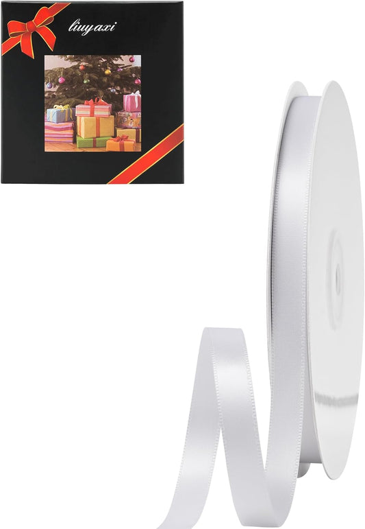 LIUYAXI White Double Faced Satin Ribbon, 3/8" X Continuous 25 Yards, Ribbons Perfect for Gift Wrapping Bows Bouquet Wedding Decor DIY Craft and More