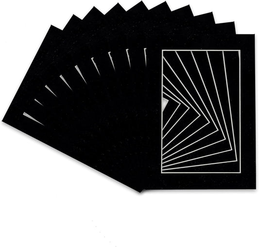 Pack of 25 Acid Free 11x14 Mats Bevel Cut for 8.5x11 Photos - Black Suede Precut Matboards For Pictures, Photos, Framing - 4-ply Thickness