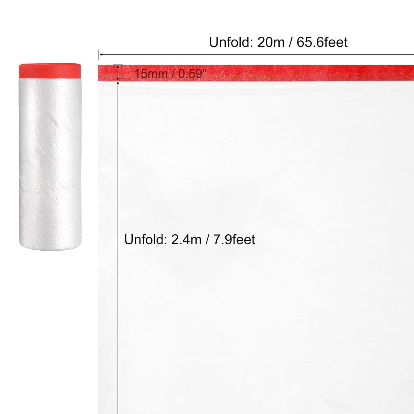 uxcell Pre-Taped Masking Film, 7.9ft x 66ft High-Tack Painters Tape Plastic Drop Cloth with High-Tack Painters Tape for Painting Protection Red 3Pcs