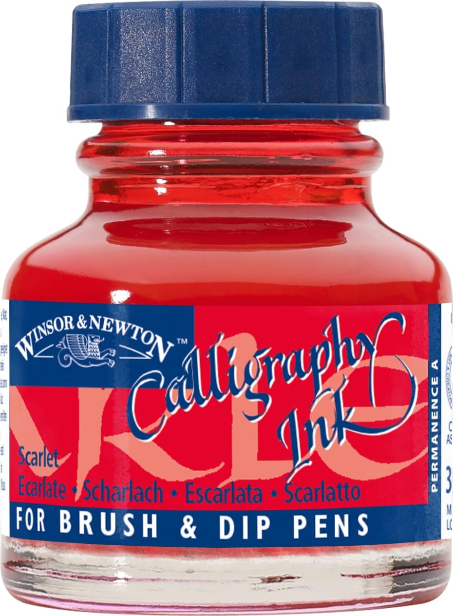 Winsor & Newton Calligraphy Ink, 30ml (1-oz) Bottle, Scarlet