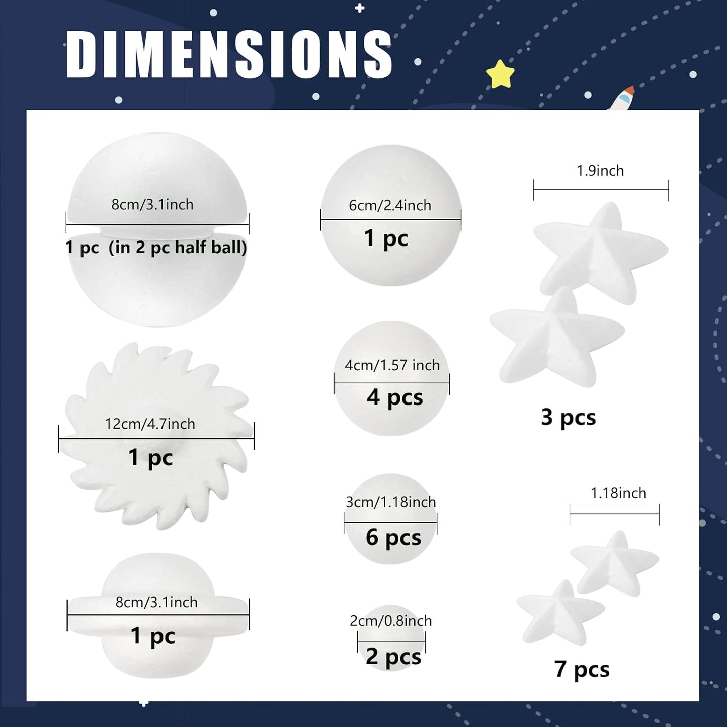 Pllieay 63PCS Solar System Foam Ball Kit Includes Color Pigments, Palette, Mixed Sized Polystyrene Spheres Balls, Toothpick Flag, Painting Brushes, Bamboo Sticks for School Science Projects