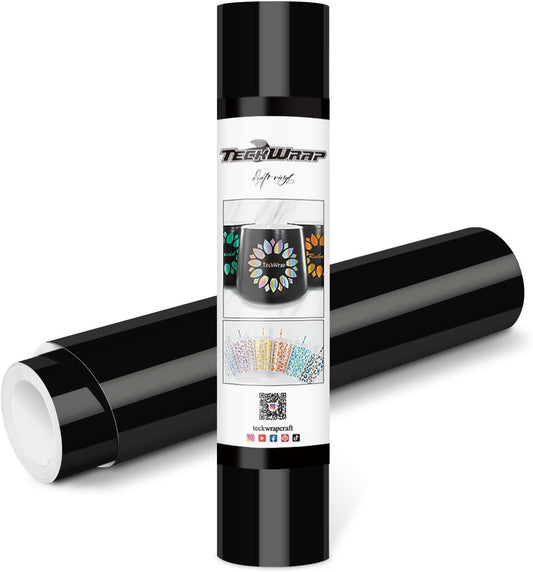 TECKWRAP Permanent Adhesive Vinyl 12" x 10ft, Glossy Black