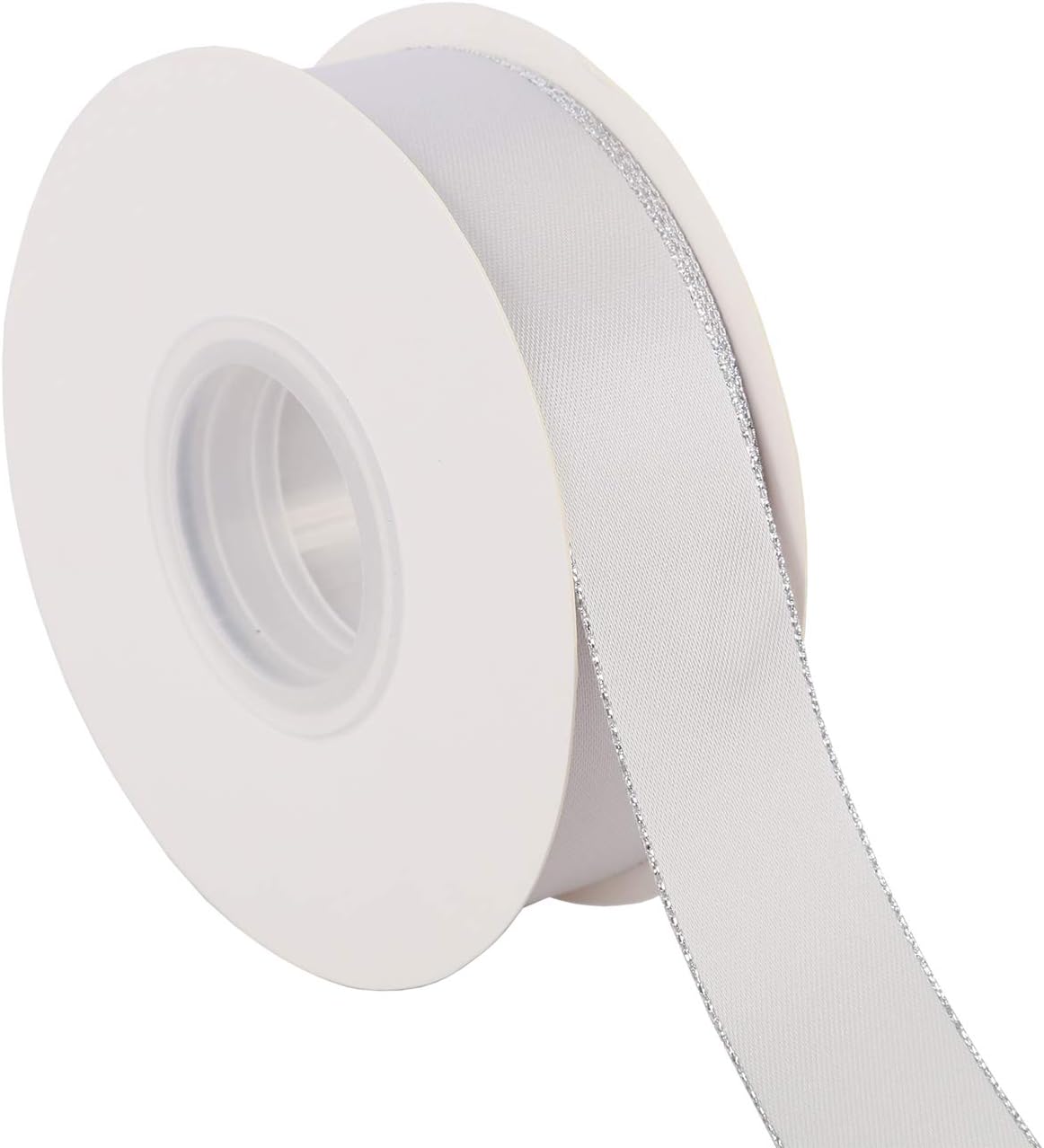 ITIsparkle 1" Inch Double Faced Satin Ribbon 25 Yards with Silver Edges, 1" X 25Yd - Shell Grey