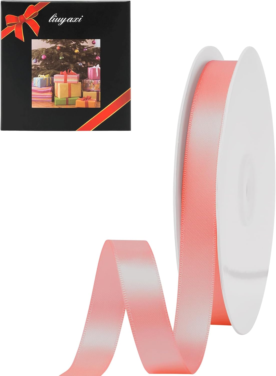 LIUYAXI Rose Gold Satin Ribbon, Double Faced 5/8" X Continuous 25 Yards Ribbons Perfect for Gift Wrapping Bows Bouquet Wedding Craft and More