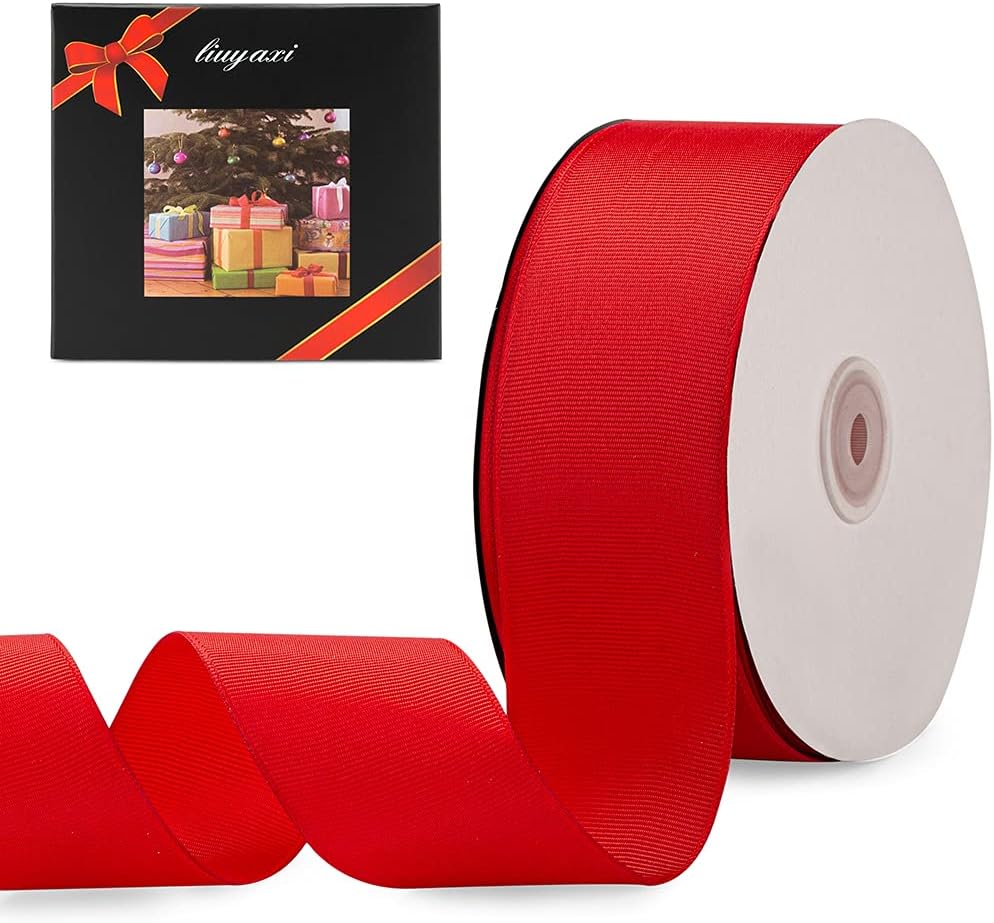 LIUYAXI 2" X 50 Yards Solid Red Grosgrain Ribbon, Perfect for Crafts, Wedding Decor, DIY Hair Accessories, Sewing, Christmas Gift Package Wrapping and More