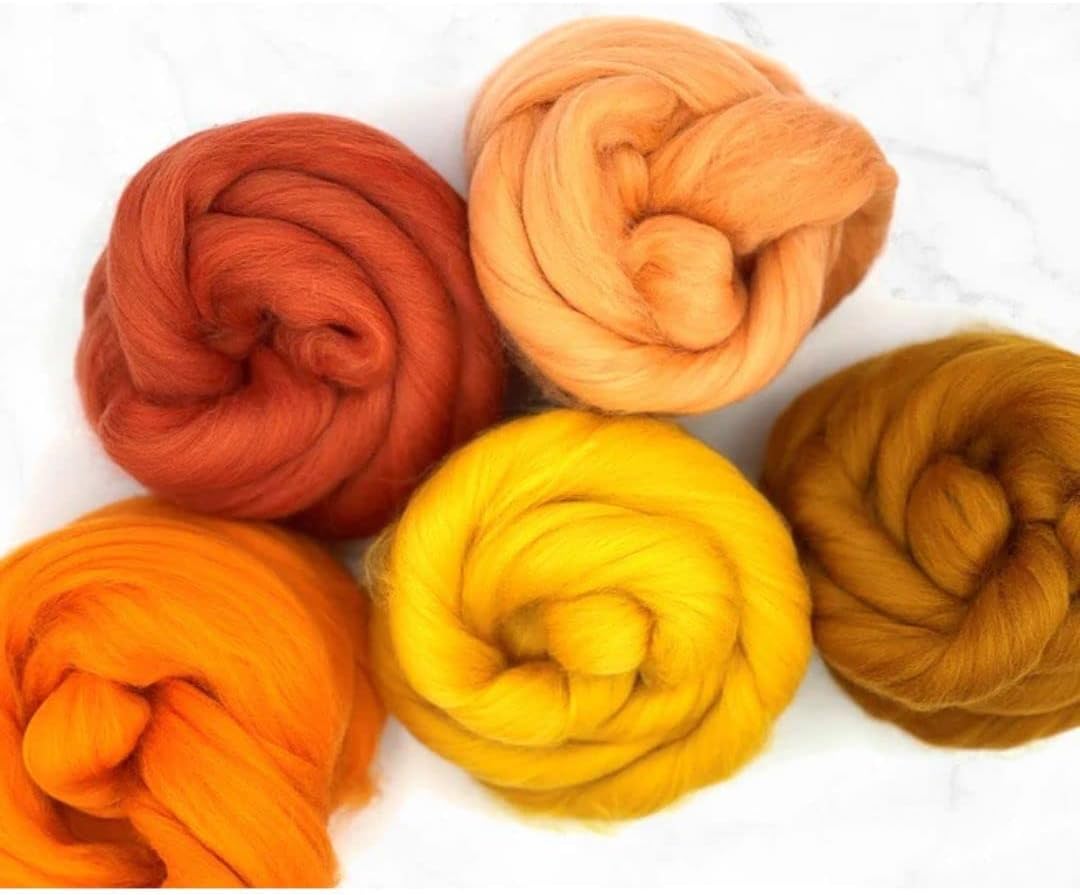 Revolution Fibers | Mixed Merino Wool Variety Pack | Perfect Wool Roving for Spinning, Needle Felting, Wet Felting, Weaving and Crafting (Pumpkin Patch (Orange), 250 Grams)