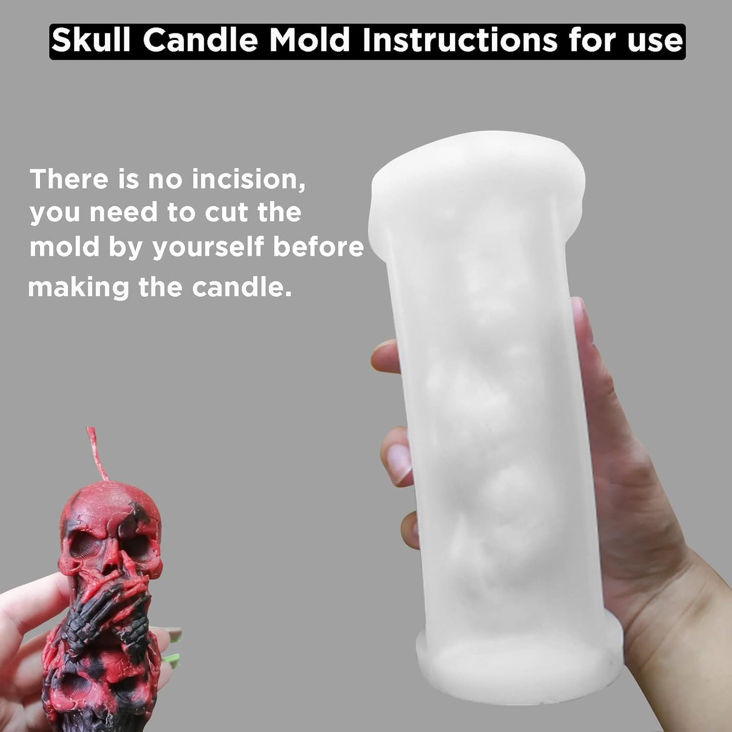 TOPYS 3D Skull Candle Silicone Mold Halloween Party Supplies DIY Resin Skull Mould for Plaster Decoration Clay Soap Making Cake Fondant Mould Festival Gifts