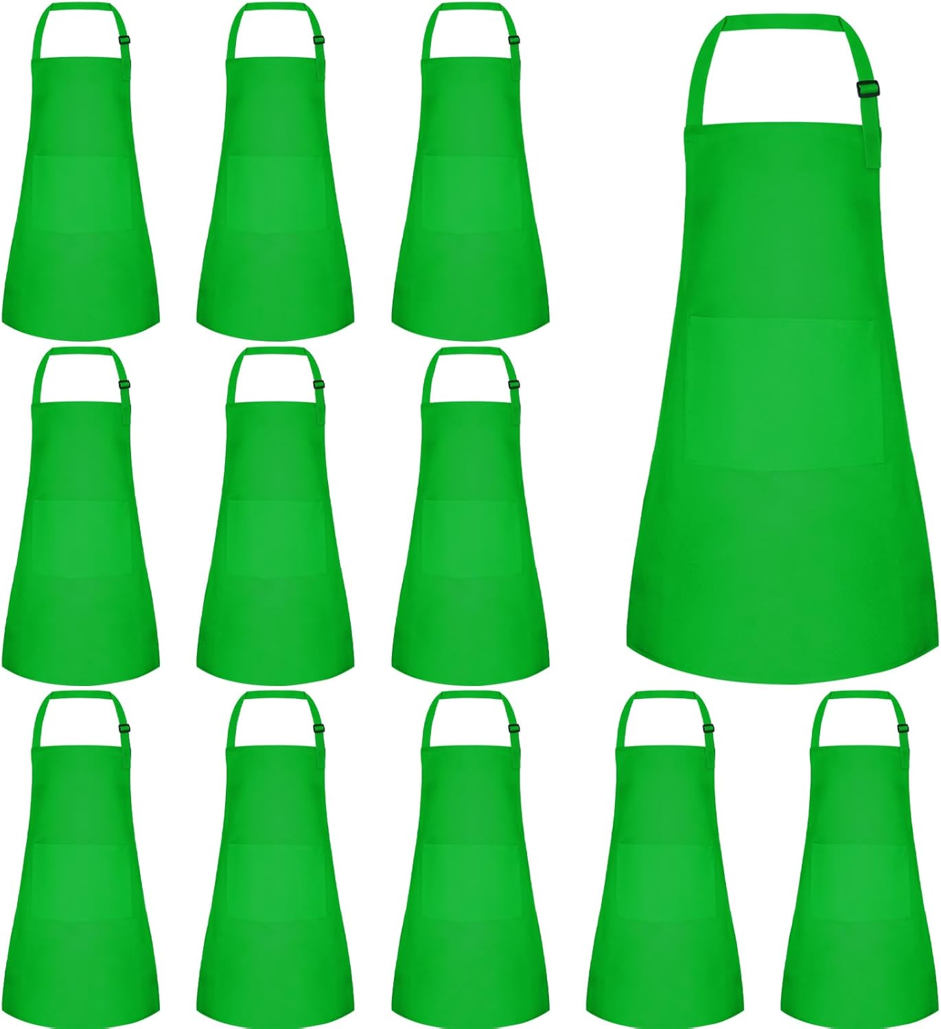 12 Pack Kids Apron Bulk with 2 Pockets Adjustable Chef Art Apron Kids Painting Aprons for Cooking Baking Painting Crafting Grilling Activity（Green）