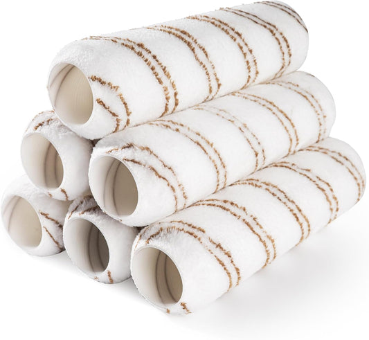 Mister Rui Paint Rollers, 6 Pack, 9 Inch Microfiber Paint Roller Covers, 10 mm Nap, Paint Rollers for Painting Walls, Paint Roller Sleeves, Painting Supplies for House Painting