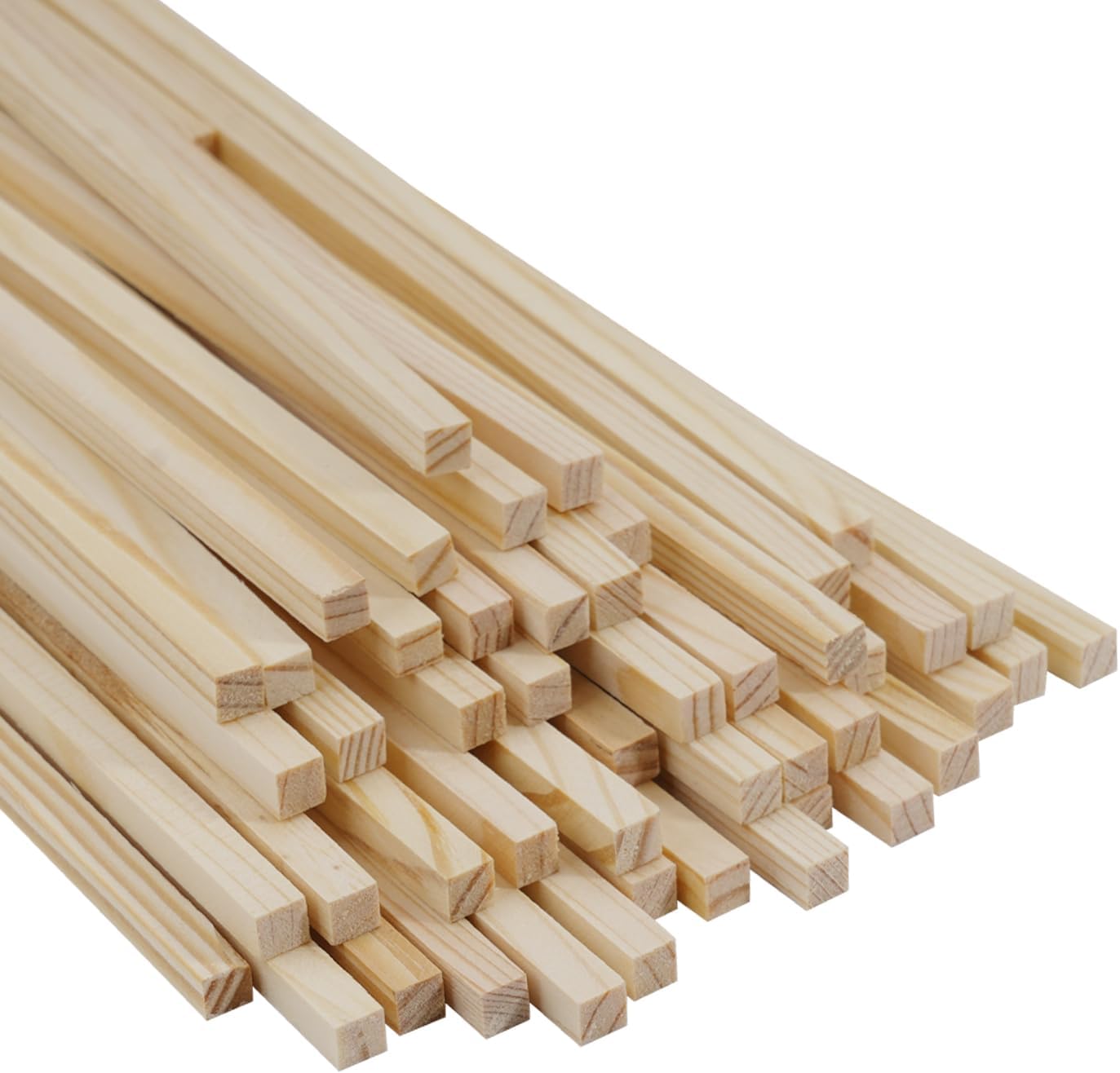 Square Wood Dowels Wooden Dowel Rods for Crafting 3/16" x 12", 50 PCS Square Wood Craft Sticks, Unfinished Pine Hardwood Sticks for Woodworking Models Making Dollhouses Miniatures