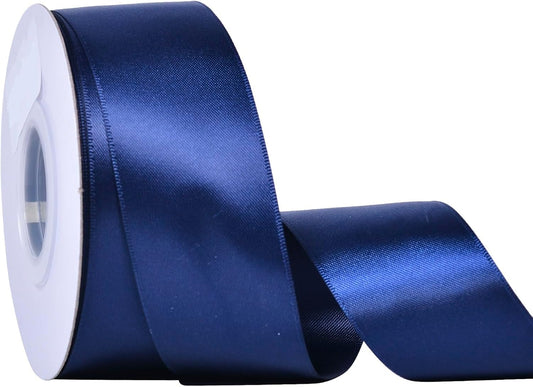 YAMA Navy Blue Double Faced Satin Ribbon, 1 1/2 Inch 25 Yards, Great for Crafts Bows Flower Bouquet Wedding Home Decor Gift Wrapping