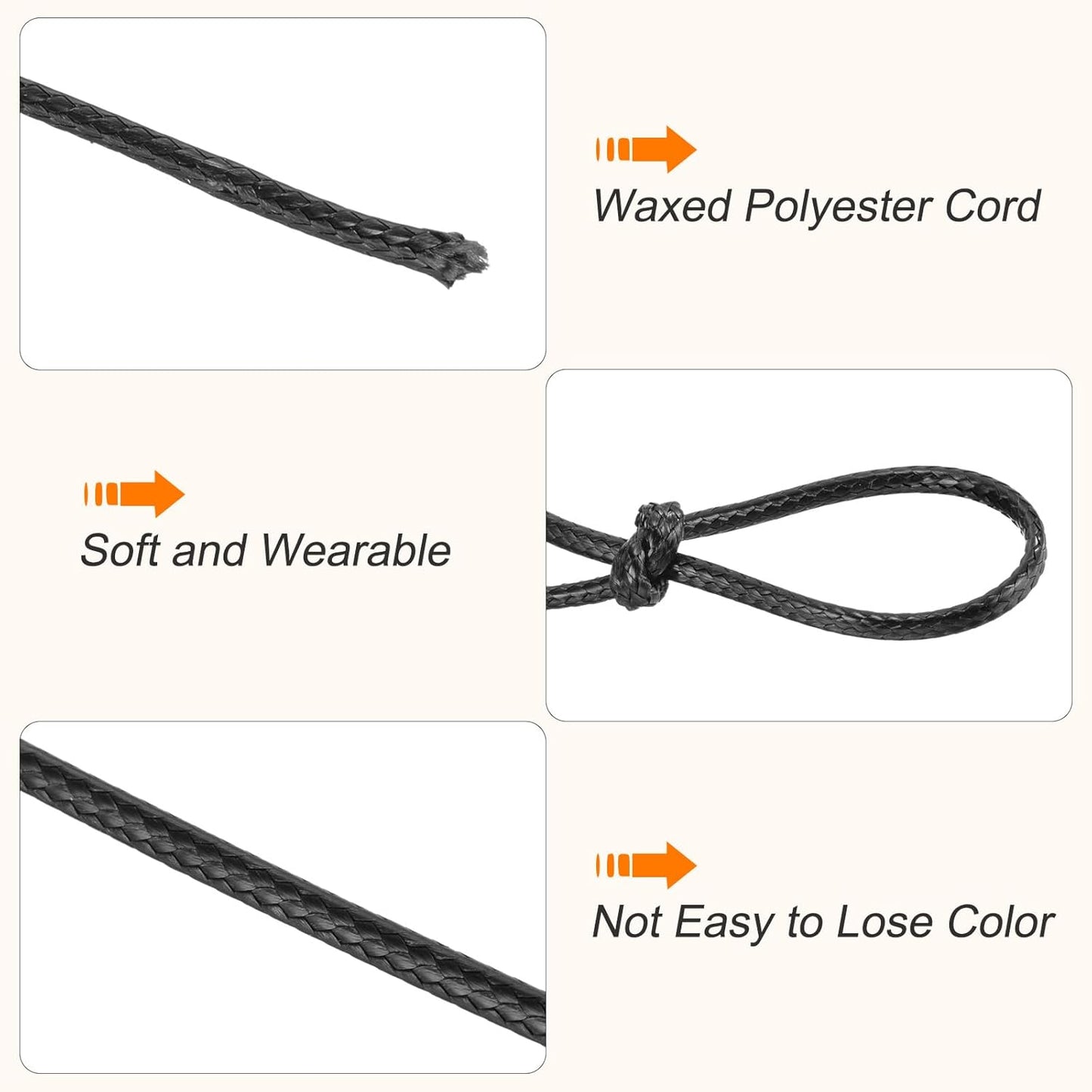 MECCANIXITY Waxed Cord 2mm Waxed Polyester Cord 98 Yard Wax String for Bracelet Making, Necklaces, Beading, Jewelry Making and DIY Crafts(Black)