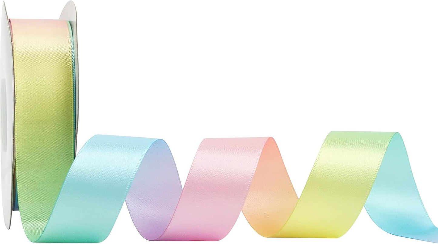 MEEDEE Pastel Rainbow Ribbon - Satin, 1 inch, 25 Yards - Perfect for Gift Wrapping, Wedding, Pride, Party & Birthday Decorations