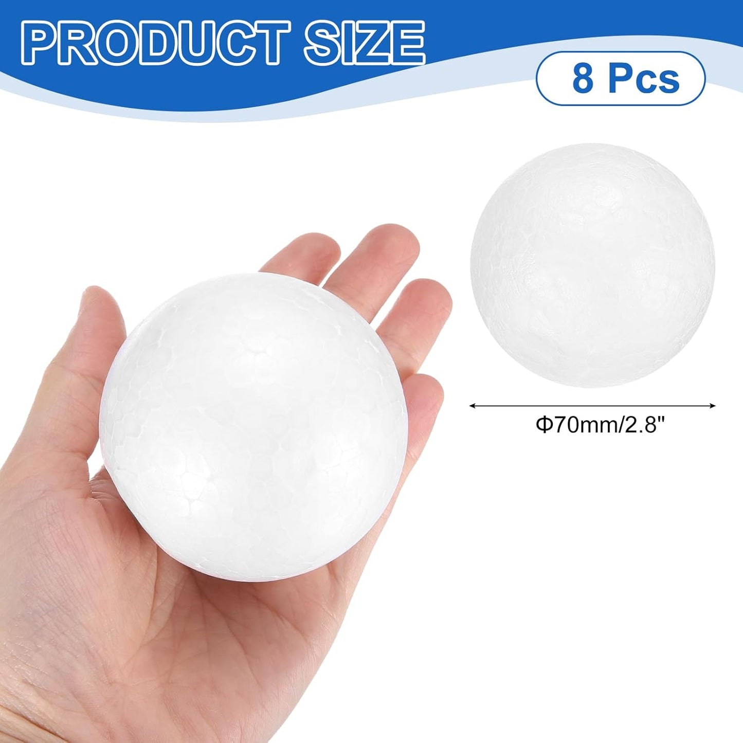 uxcell 8 Pcs White Foam Balls, 2.8 Inch Polystyrene Craft Foam Balls Solid Round Ball for Art, Household, DIY, Party Decorations